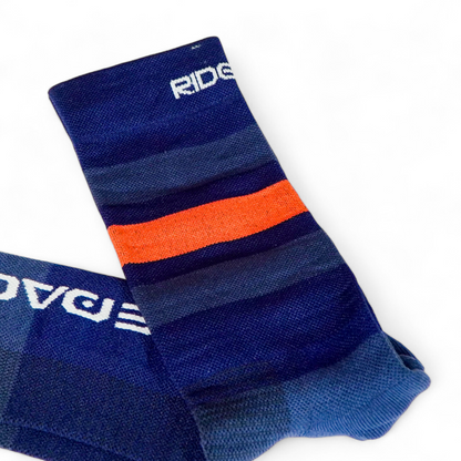 Calcetas Ridepack Azul con Rayas Naranjas (2x1)